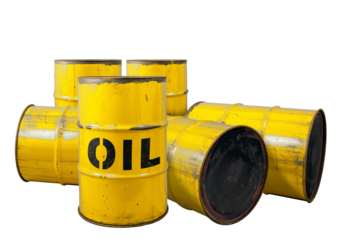 Barrel of oil. Rusty dangerous barrel with fuel or crude oil on isolated background