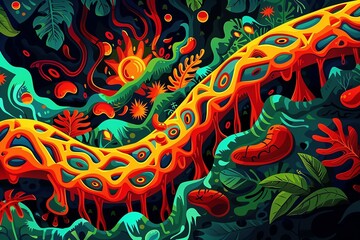 Obraz premium Educational 3D illustration depicting the process of atherosclerosis in the context of obesity, with arterial crosssections