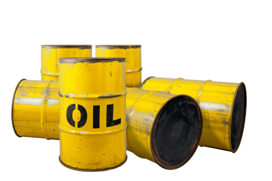 Barrel of oil. Rusty dangerous barrel with fuel or crude oil on isolated background