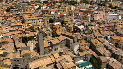Aerial view of medieval San Pellegrino district in Viterbo, Lazio, Italy. It is located in the historic center of the city.