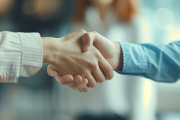 Two professionals in a handshake, signifying agreement or a deal.
