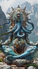 Obraz premium Ethereal Mystical Creature in Meditative Lotus Pose with Ornate Tibetan-Inspired Decor