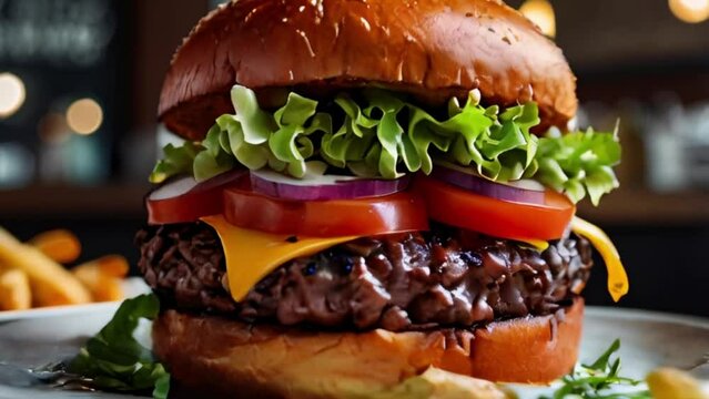 Juicy Cheeseburger with Lettuce, Tomato, and Onion