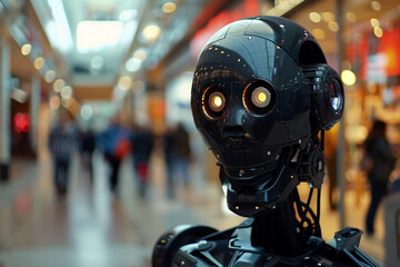 Generative AI creative picture Robot cyborg in activities of daily life routine living together with people