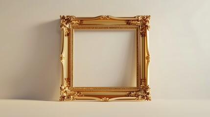 Golden blank frame on a seamless white background, captured in 8K, realistic, full ultra HD, high resolution, and cinematic photography.