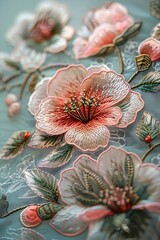 Obraz premium Vintage Floral Embroidery:Timeless Textures and Intricate Patterns in Muted Countryside Landscape