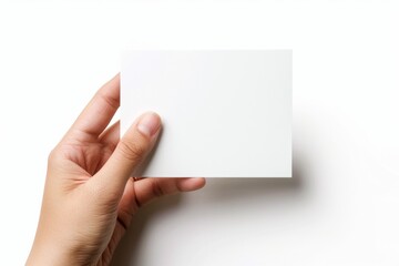Fototapeta premium Blank White Card Mockup on Hand created with Generative AI