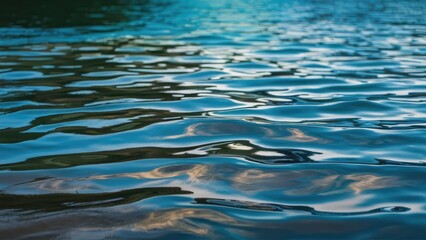 Obraz premium A stunning and enchanting photo of a partially blurry blue-green lake, capturing the calm and alluring reflection of the sky above