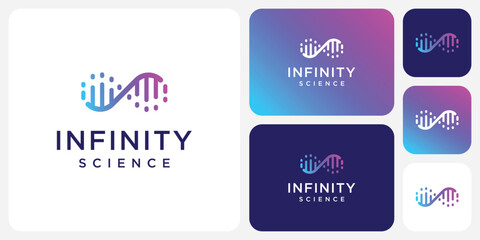 DNA vector logo design in the shape of a colorful infinity emblem with a modern, simple, clean and abstract style.