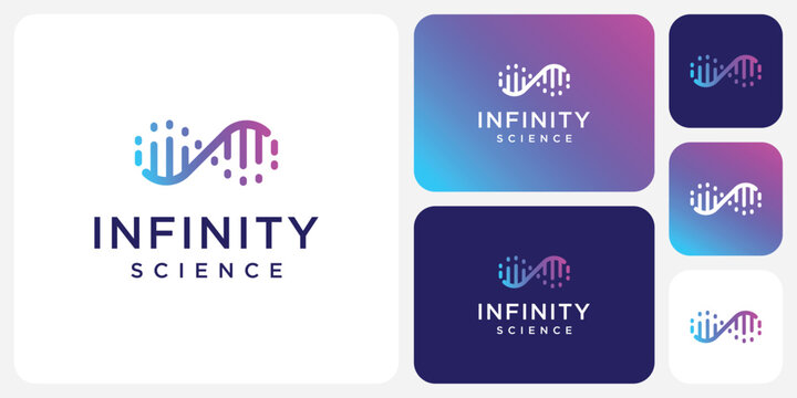 DNA vector logo design in the shape of a colorful infinity emblem with a modern, simple, clean and abstract style.