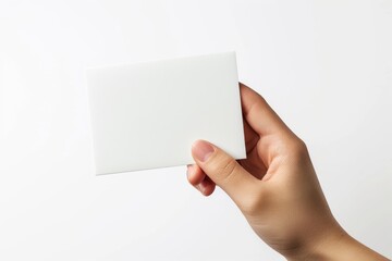 Fototapeta premium Blank White Card Mockup on Hand created with Generative AI