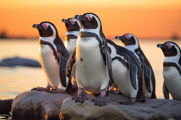 Fototapeta premium Penguin at outdoors in wildlife. Animal