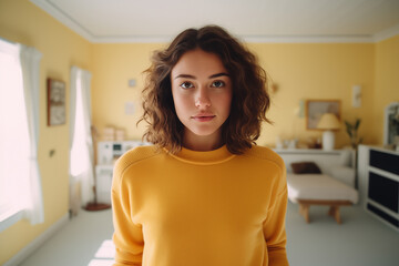 Young pretty brunette girl at indoors