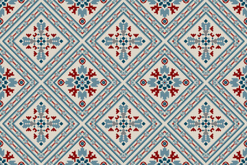 Seamless Geometric ethnic floral pattern on grey background vector illustration.flower cross stitch embroidery traditional.Aztec style,abstract background.design for texture,fabric,clothing,Print.