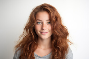 Fototapeta premium Young pretty brunette girl over isolated white background