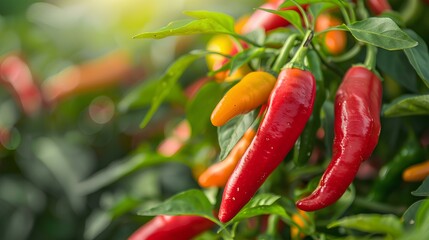 Close-Up of Cayenne Peppers Growing on Bush