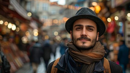 Obraz premium Man wandering through the streets of Istanbul, seeking new adventures, rich history