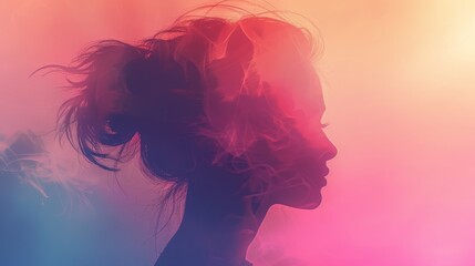 A vibrant abstract image with a blurred area where a face would be and dynamic colors