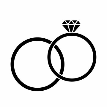 recommend clip art: Icon of two rings with diamond or other gem. Engagement or marriage ring, jewelry. Set of rings. Vector black symbol, sign.