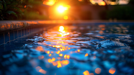 Public pool at sunset in summer with space for text