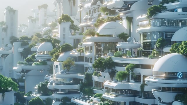 Futuristic cityscape with interconnected buildings highlights innovative subleasing and advanced rental options.