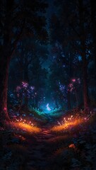 Mystical Neon-lit Forest Path for Fantasy Backgrounds