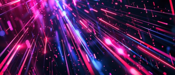 Naklejka premium Abstract neon light trails in shades of pink, blue, and purple, creating a dynamic and energetic visual effect. The vibrant colors and motion convey a sense of excitement and modernity.