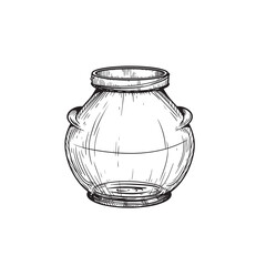 Empty glass jar. Hand drawn sketch drawing in old fashioned vintage style. Vector illustration isolated on white.
