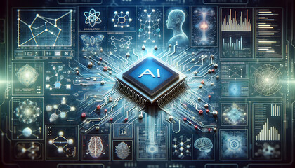 Fototapeta premium A stock photo depicting AI chipsets handling complex simulations in scientific research.