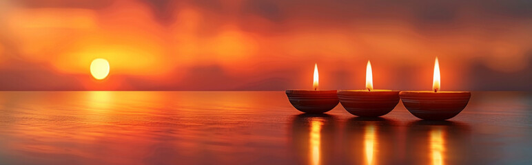 Fototapeta premium minimalist background featuring simple silhouettes of traditional oil lamps (diyas) against a smooth gradient background, capturing the essence of Diwali with clean lines and warm tones