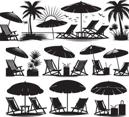 set of beach icons vector 