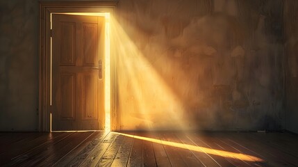 Inviting Doorway Illuminated by Soft,Radiant Beams Symbolizing Hope and New Possibilities