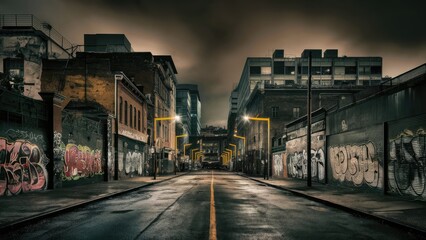 Naklejka premium the old historical buildings and houses in a fog at night. Street lights