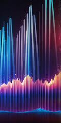 3D Sound waves. Abstract visualization of big data and artificial intelligence. Digital technology concept: futuristic background. Colored sound waves, audio equalizer. EPS 10 vector illustration. 