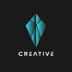 geometric logo light blue gradient black background