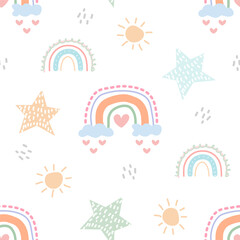 seamless pattern with starfish and rainbow