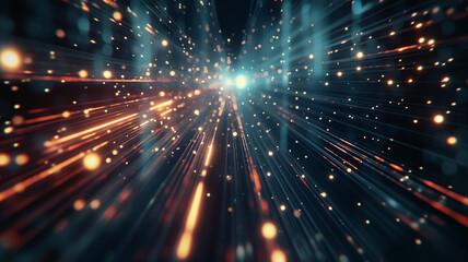 High-Speed data visualized lighting trails in a Digital Tunnel