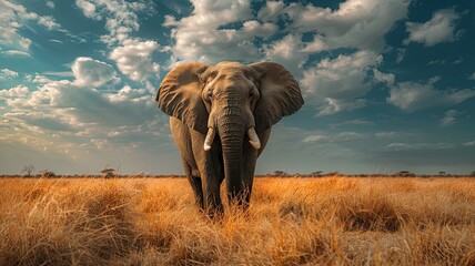 Obraz premium Witness the majestic sight of a herd of elephants gracefully migrating across the savanna during the dry season, a harmonious blend of nature's resilience and the timeless rhythm of wildlife