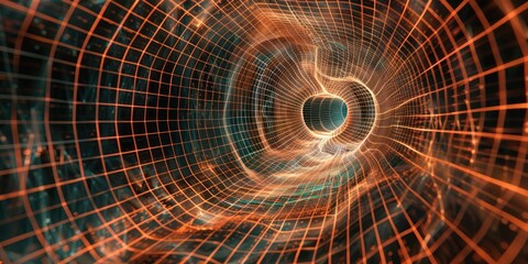 Fototapeta premium Craft a surreal image of an abstract wireframe landscape bending and morphing within the confines of a perspective grid. 