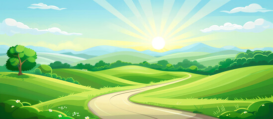 Obraz premium charming country road landscape in the midst of spring summer complete with a winding road towards the horizon