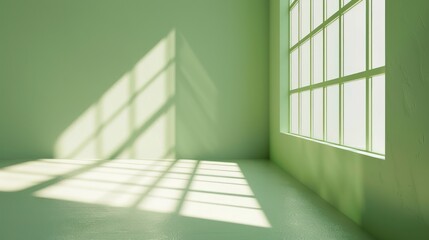 Obraz premium Craft a visually captivating image of a light green room bathed in gentle illumination, where shadows dance gracefully across the walls. 