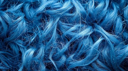 A close-up image of blue recycled plastic fibers, showcasing their intricate texture and potential for use in textile production