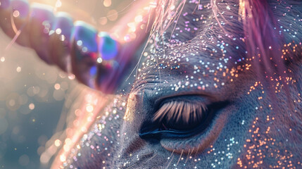Close-up of a unicorn's horn glistening with sparkles