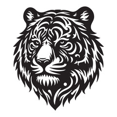 Angry Roaring Lion Head Black And White Vector Logo Design, Illustration, Silhouette
