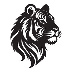 Angry Roaring Lion Head Black And White Vector Logo Design, Illustration, Silhouette
