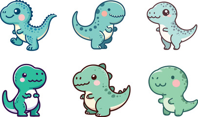 set collection cute trex mascot cartoon vector