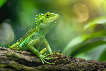 Obraz premium green lizard on a tree