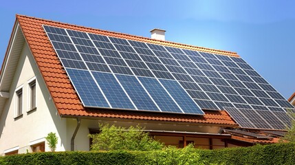 Fototapeta premium solar panels on homes planted on roof