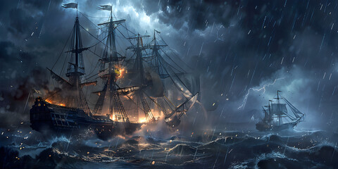 Sailing ship in stormy sea