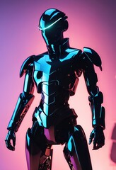 Fototapeta premium Futuristic humanoid robot, android, AI, male,head, face, body, black, plain background